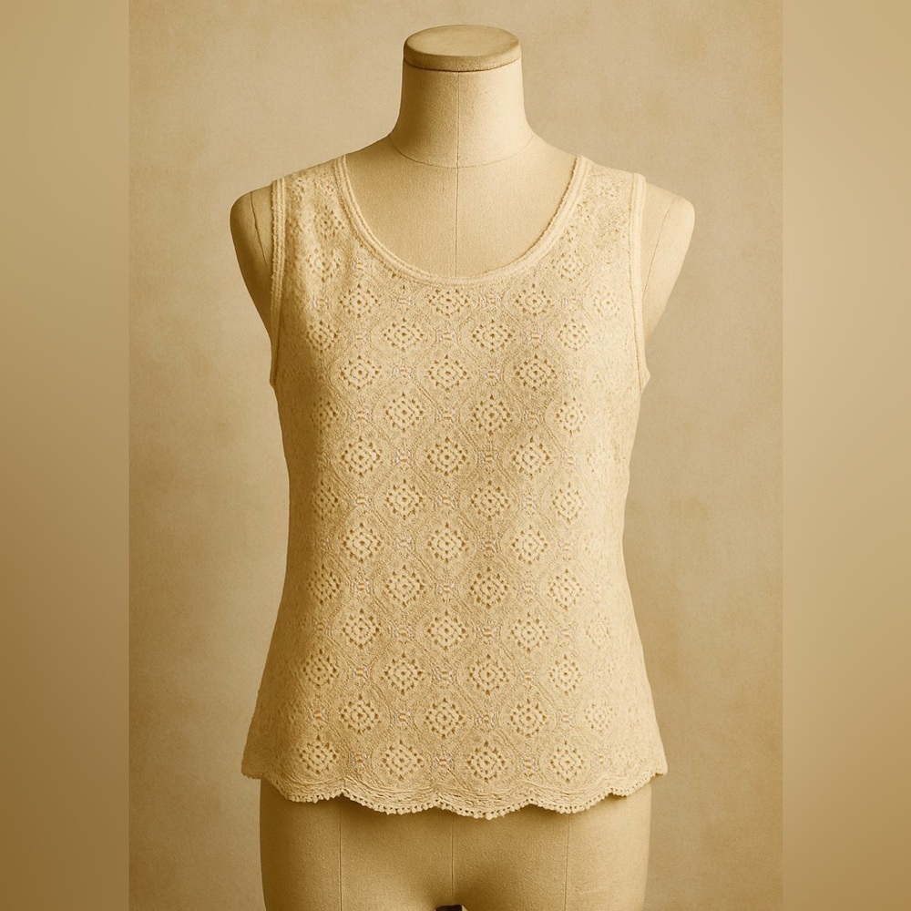 Vintage eyelet cottagecore tank top M - Picture 1 of 6